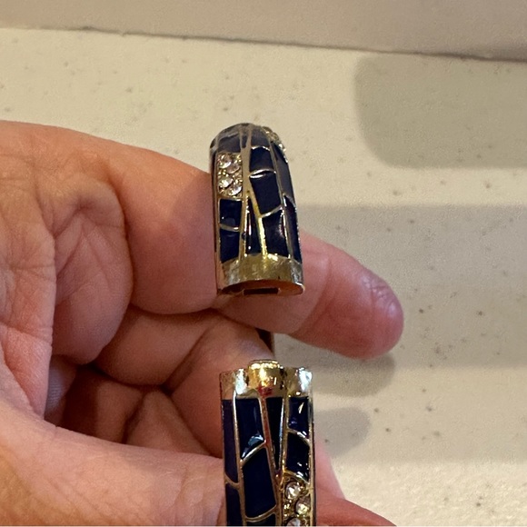 NWT Sequin by Nordstrom Clamper Bangle Bracelet - navy & gold tone & rhinestones - Picture 9 of 12